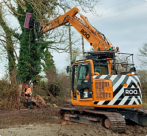Digger taking down a tree